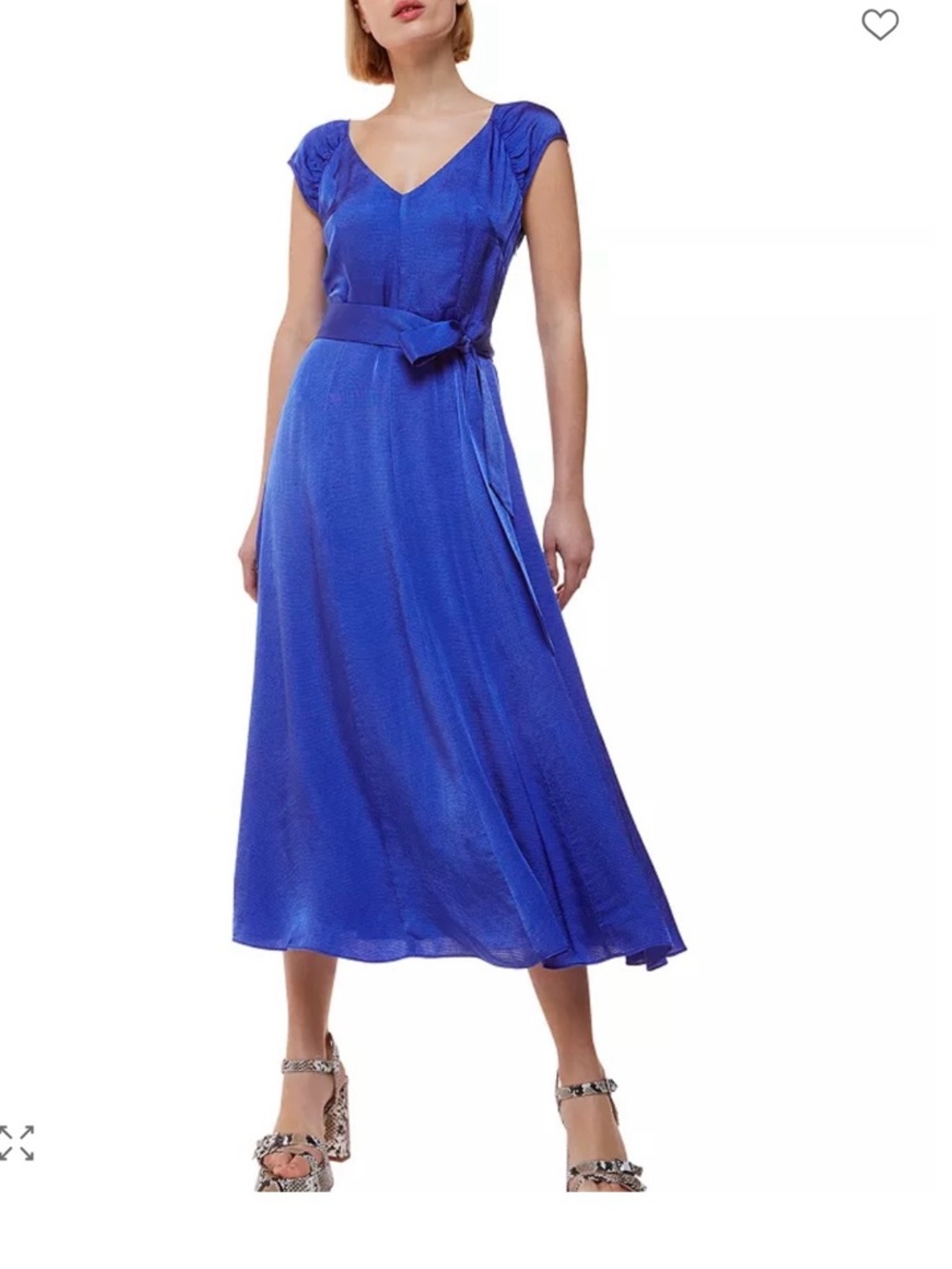 Whistles Cobalt Blue V-Neck Midi Dress with Self Tie Waist
